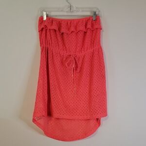 Women’s Coral Eyelet High-Low Skirt with Ruffle Waist
